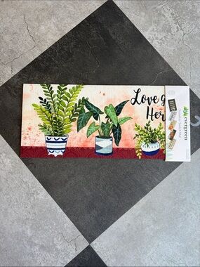 Evergreen Green Potted Plants Doormat - Love Grows Here